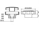 Kétrészes marokanya csillag alakú markolat résszel Ø35 méretben, M5-ős anyához. Kiszerelés: 100 db