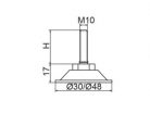 Horganyzott acél állítható láb Ø 30mm méretű talppal, M10x30-as szárral. Kiszerelés: 100 db