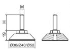 Krómozott acél állítható láb Ø 50mm méretű talppal, M8x20-as szárral. Kiszerelés: 100 db